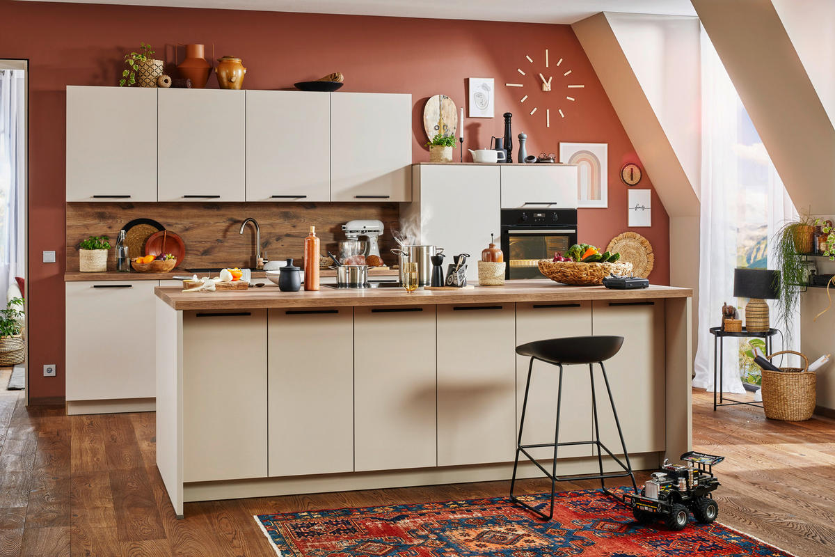 EINBAUKÜCHE PERFECT SOFT  - Kaschmir/Eichefarben, Design, Holzwerkstoff - Moderano