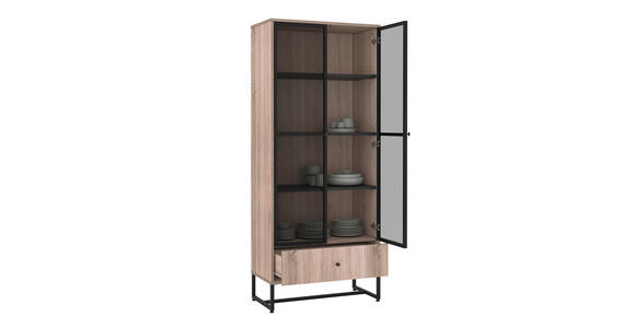 VITRINE  in Schwarz, Sonoma Eiche - Eichefarben/Schwarz, MODERN, Holzwerkstoff/Metall (80/190/41cm) - Novel