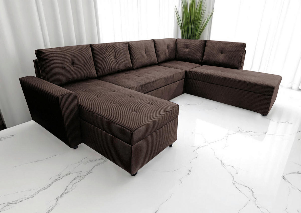 WOHNLANDSCHAFT TERMOLI Braun Cord  - Schwarz/Braun, Design, Kunststoff/Textil (155/297/212cm) - MID.YOU