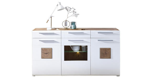 SIDEBOARD 180/98/43 cm - Chromfarben/Eichefarben, KONVENTIONELL, Glas/Holz (180/98/43cm) - Hom`in