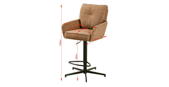 BARHOCKER Leinenoptik Schwarz, Rostfarben Eisen Stoffauswahl, Sitzfläche 360° drehbar - Taupe/Rostfarben, Design, Textil/Metall (58/103-123/61cm) - Novel
