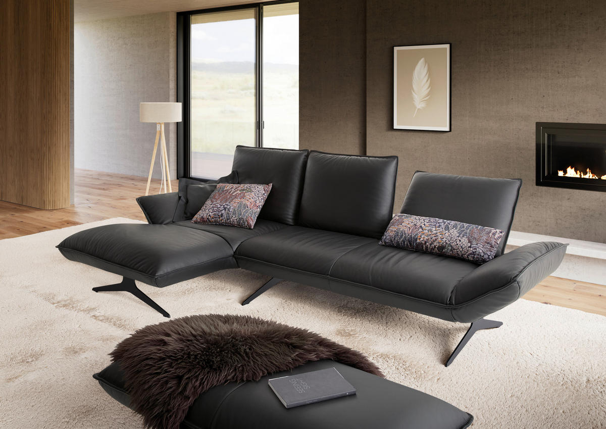 ECKSOFA Echtleder Anthrazit  - Anthrazit/Schwarz, Design, Leder/Metall (167/275cm) - Koinor