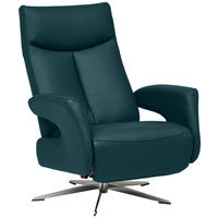 RELAXSESSEL Echtleder Relaxfunktion    - Chromfarben/Blau, Design, Leder/Metall (74/105/82cm) - Welnova