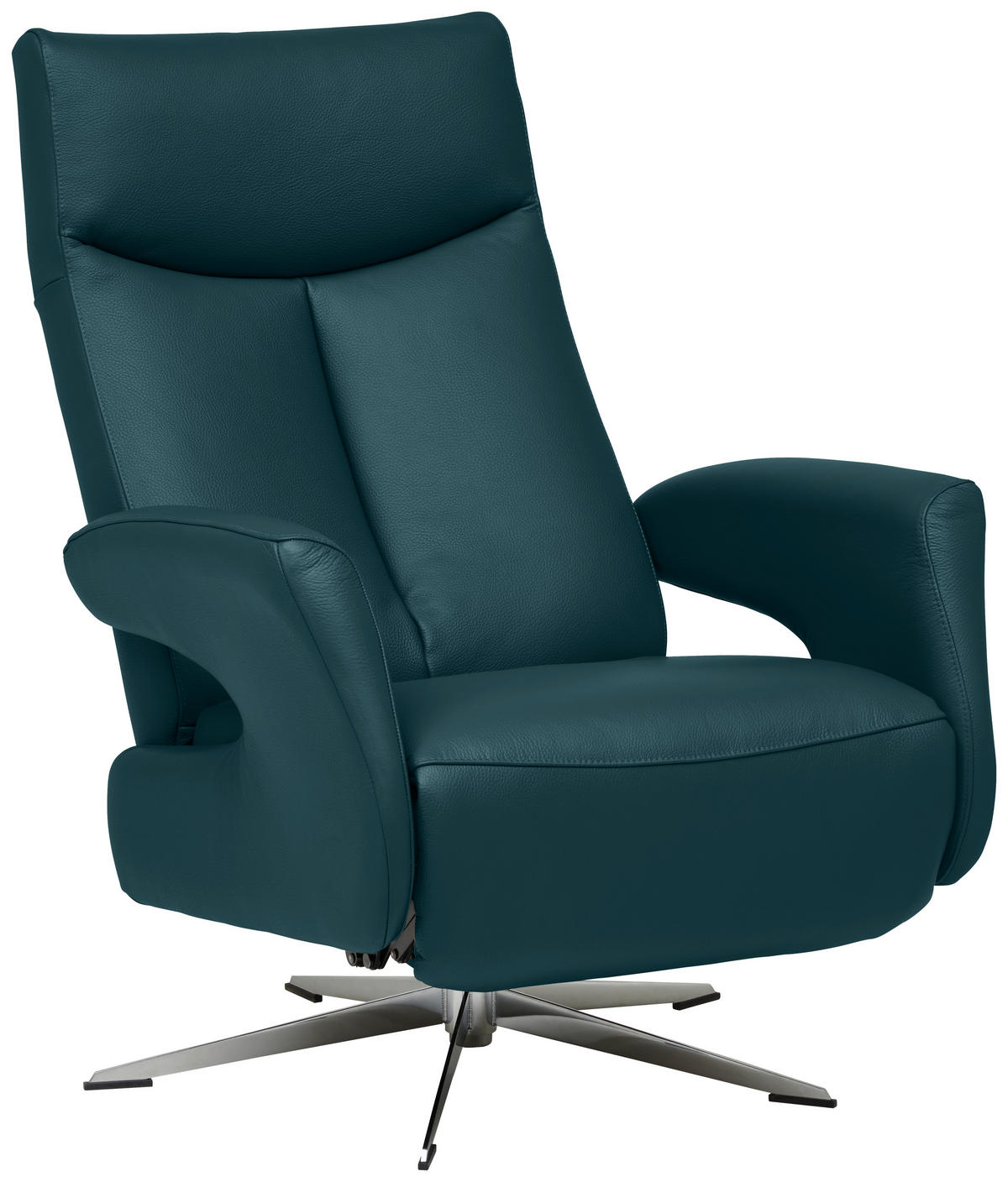 RELAXSESSEL Echtleder Relaxfunktion    - Chromfarben/Blau, Design, Leder/Metall (74/105/82cm) - Welnova