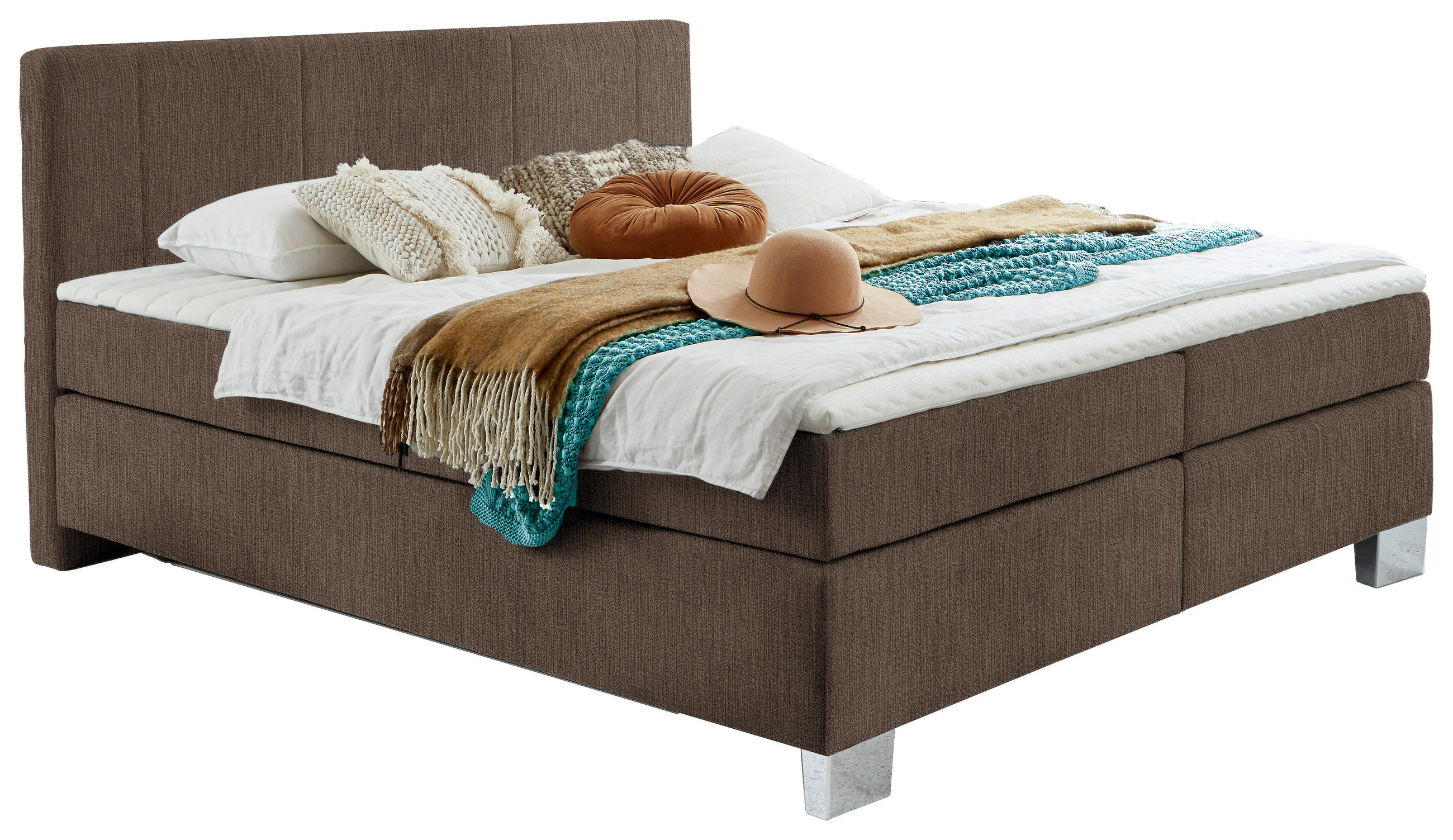 BOXSPRINGBETT 160/200 cm  in Braun  - Chromfarben/Braun, Konventionell, Kunststoff/Textil (160/200cm) - Hom`in