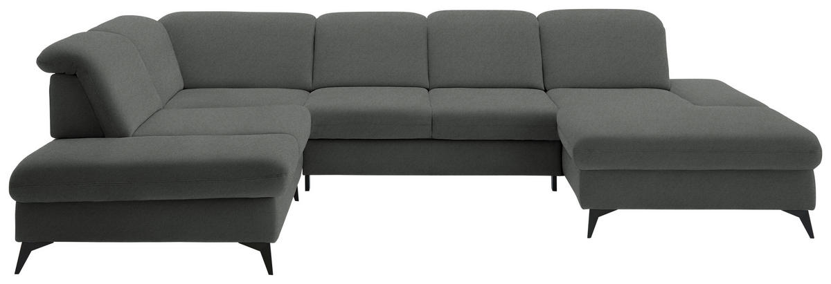 WOHNLANDSCHAFT Chenille Grau  - Schwarz/Grau, Design, Textil/Metall (255/364/198cm) - Beldomo Style