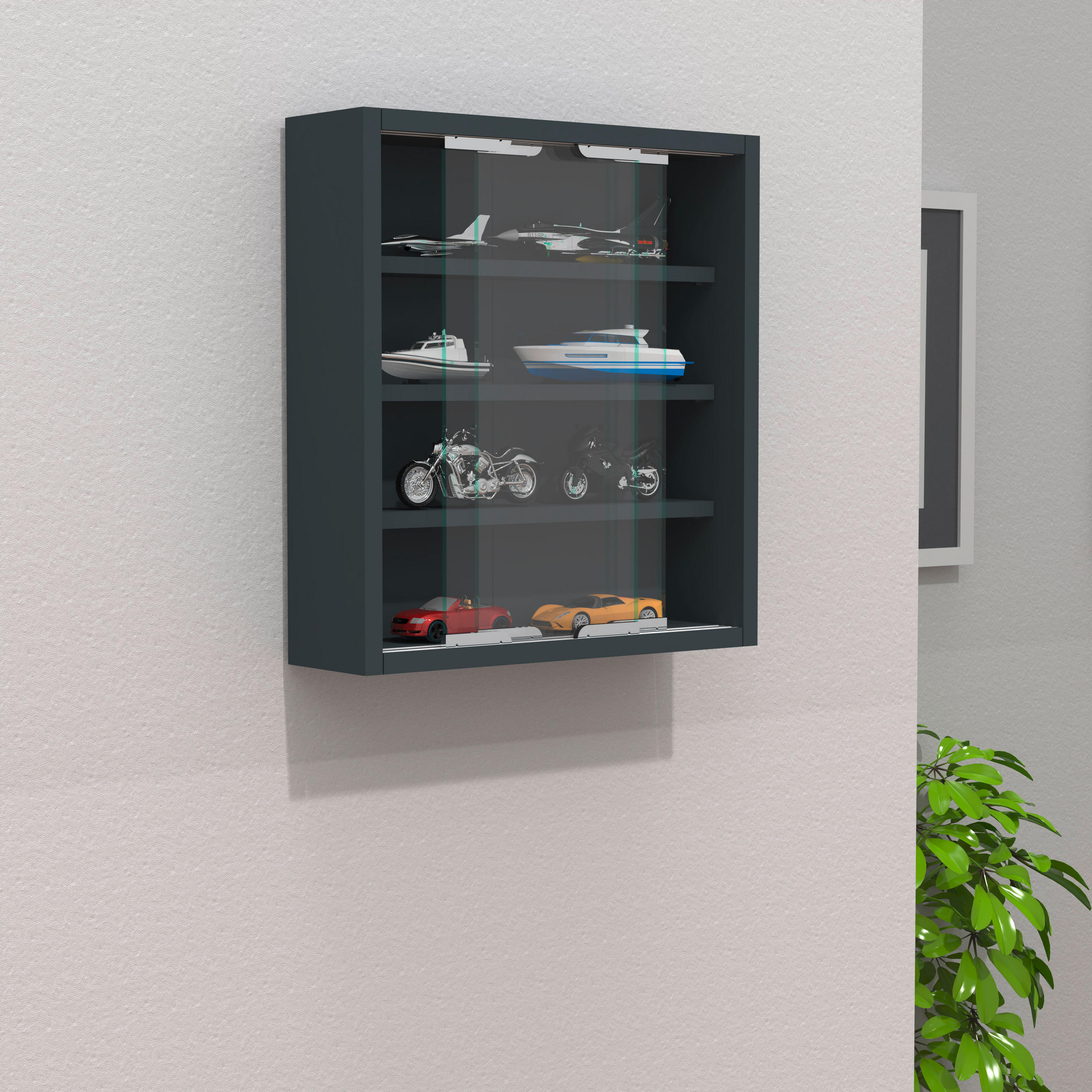 Thumbnail - Mid.you Hängevitrine, Anthrazit, Holzwerkstoff, 3 Fächer, 37x40x10 cm, hängend, Wohnzimmer, Wohnwände, Vitrinenschränke