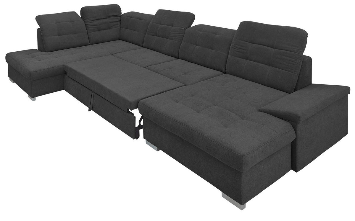 WOHNLANDSCHAFT in Mikrofaser Schwarz  - Chromfarben/Schwarz, Design, Kunststoff/Textil (212/330/169cm) - Livetastic