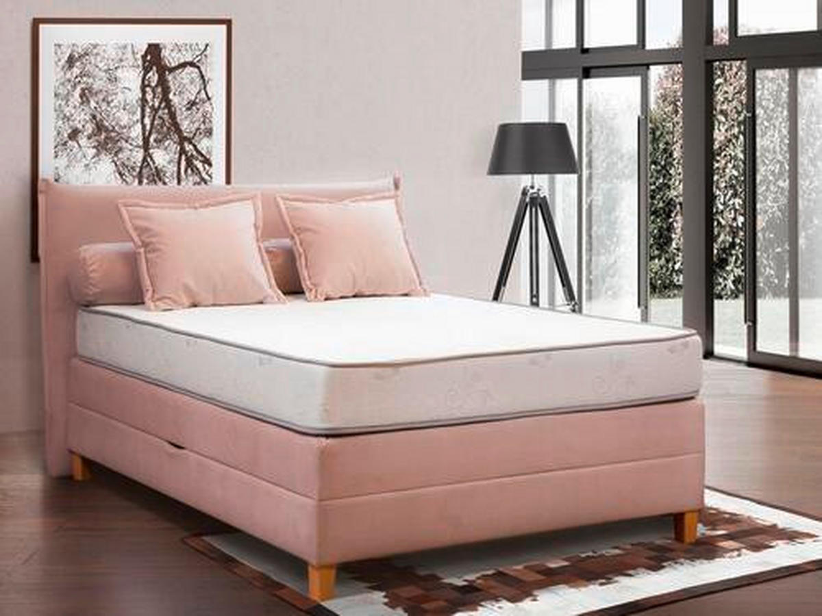 BOXSPRING KREVET 140/200 cm     ružičasta  - boja bukve/ružičasta, Moderno, drvo/tekstil (140/200cm) - Hom`in