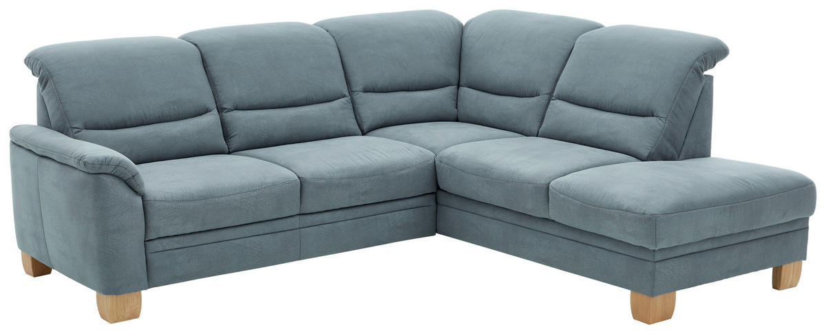 ECKSOFA in Mikrofaser Blau  254/224 cm  - Wildeiche/Blau, KONVENTIONELL, Holz/Textil (254/224cm) - Carryhome
