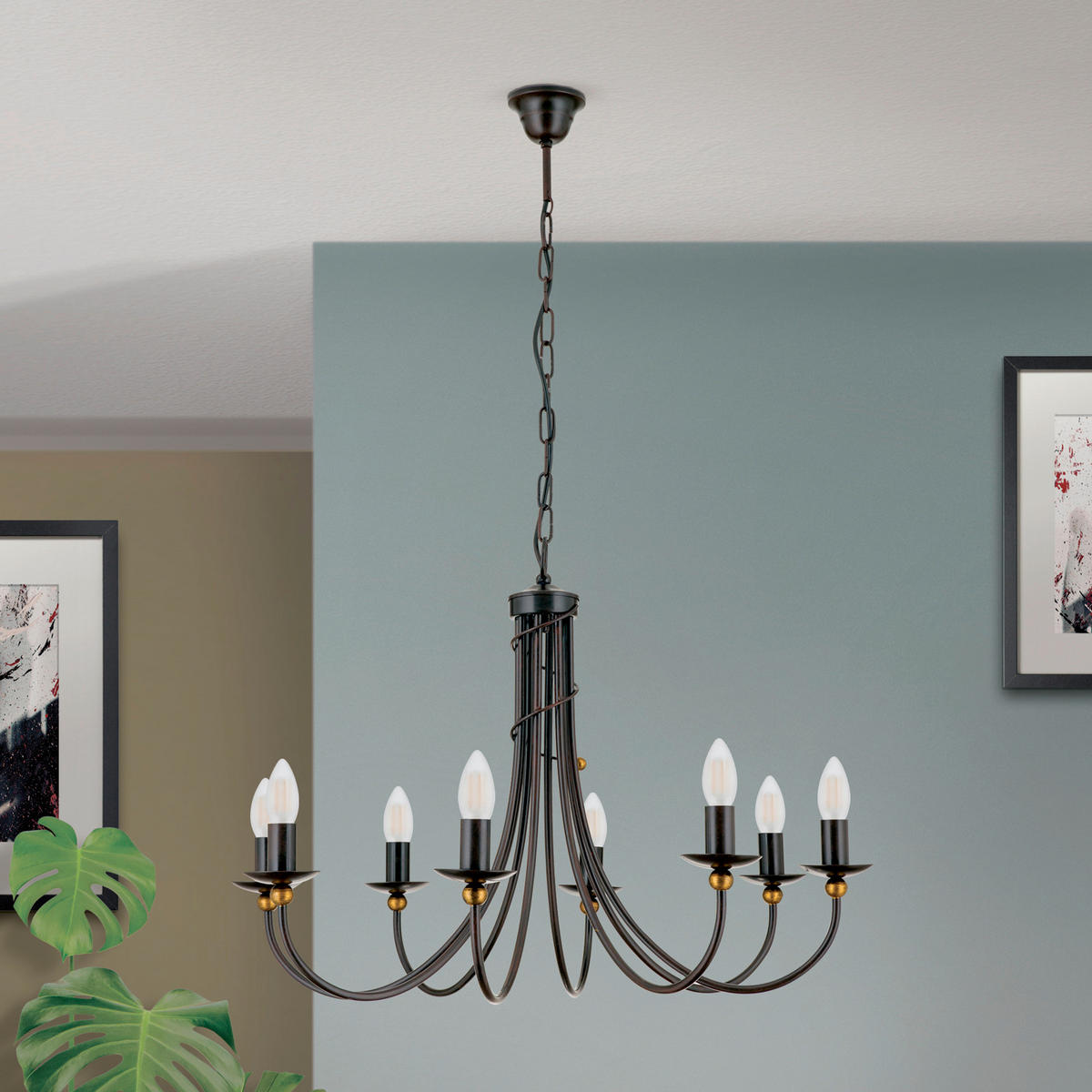 KRONLEUCHTER Alessia 76/130 cm   - Bronzefarben, KONVENTIONELL, Metall (76/130cm)