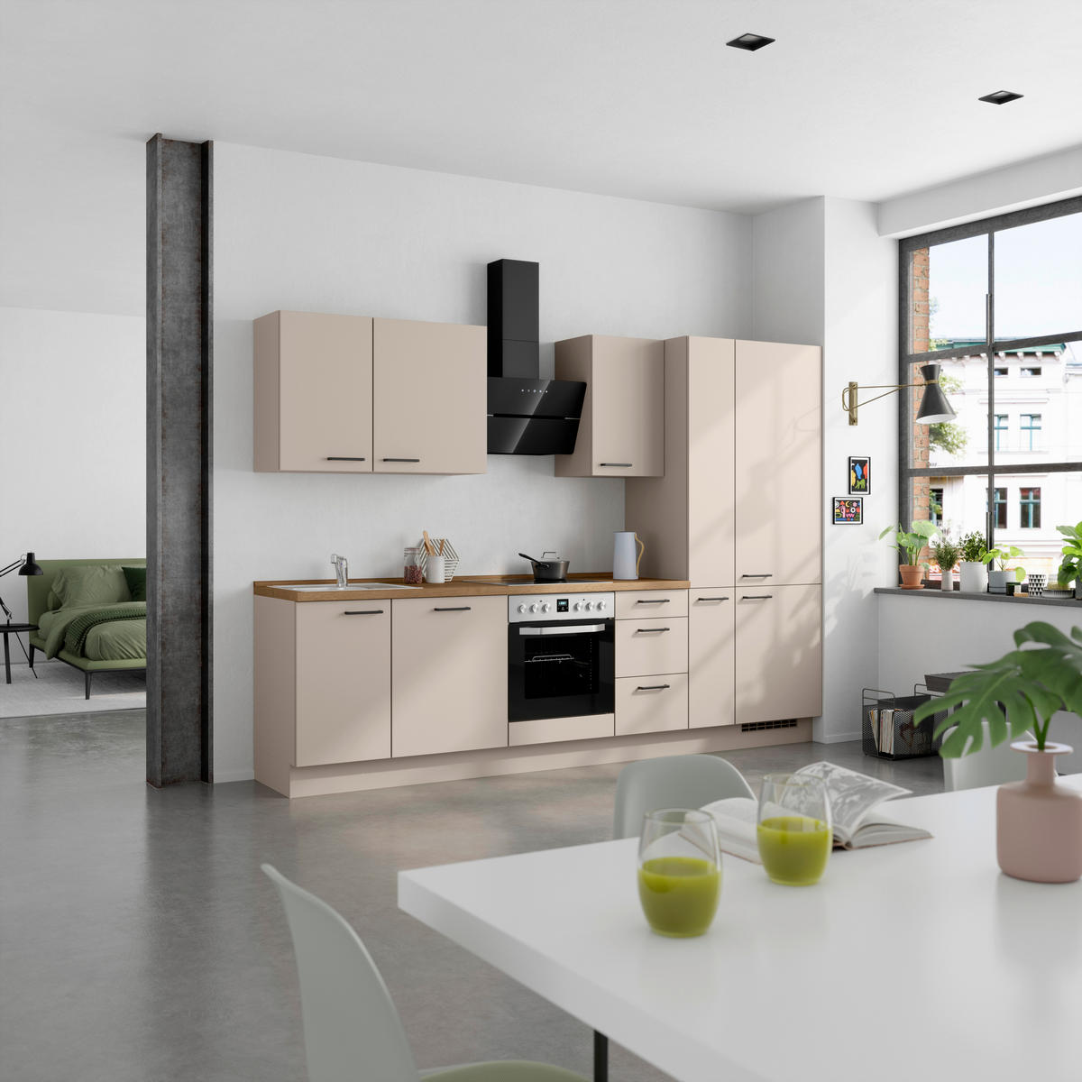 KÜCHENLEERBLOCK 300 cm   in Eichefarben, Sandfarben  - Sandfarben/Eichefarben, MODERN, Holzwerkstoff/Metall (300cm) - Nobilia