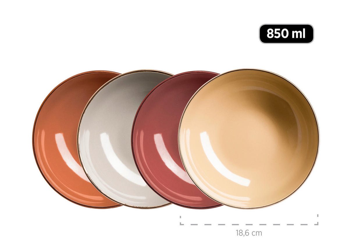 KOMBISERVICE Taupe, Beige, Terracotta, Kirschrot Metallic Rim 16-teilig 4 Personen  - Taupe/Beige, Basics, Keramik (33/31,7/32,5cm) - Mäser