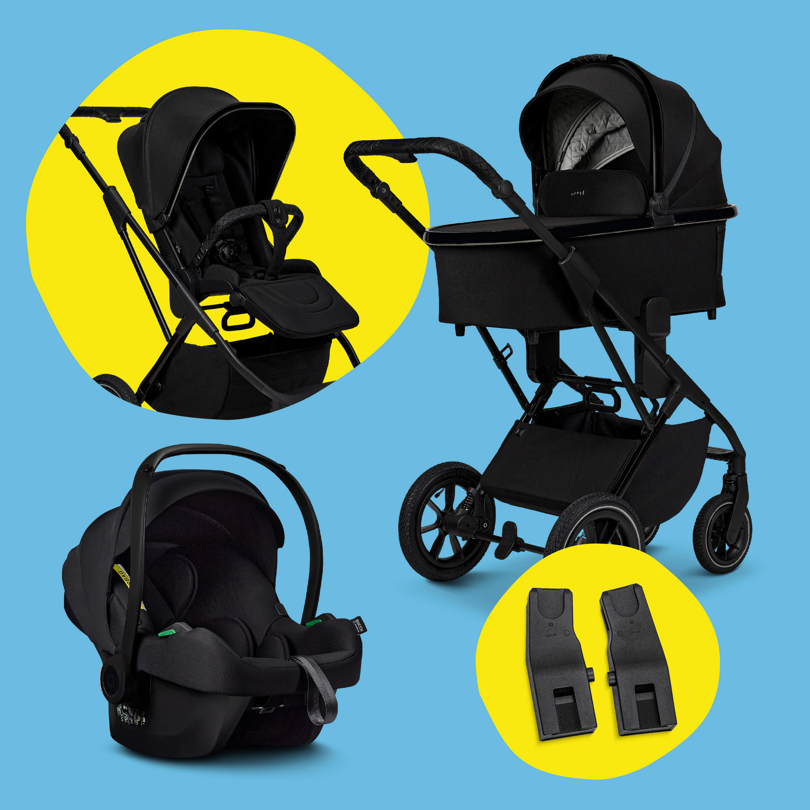 KINDERWAGENSET  Più Set mit Cosmo 2.0  Onyx  - Schwarz, Basics, Textil (105/56,5/127cm) - Moon
