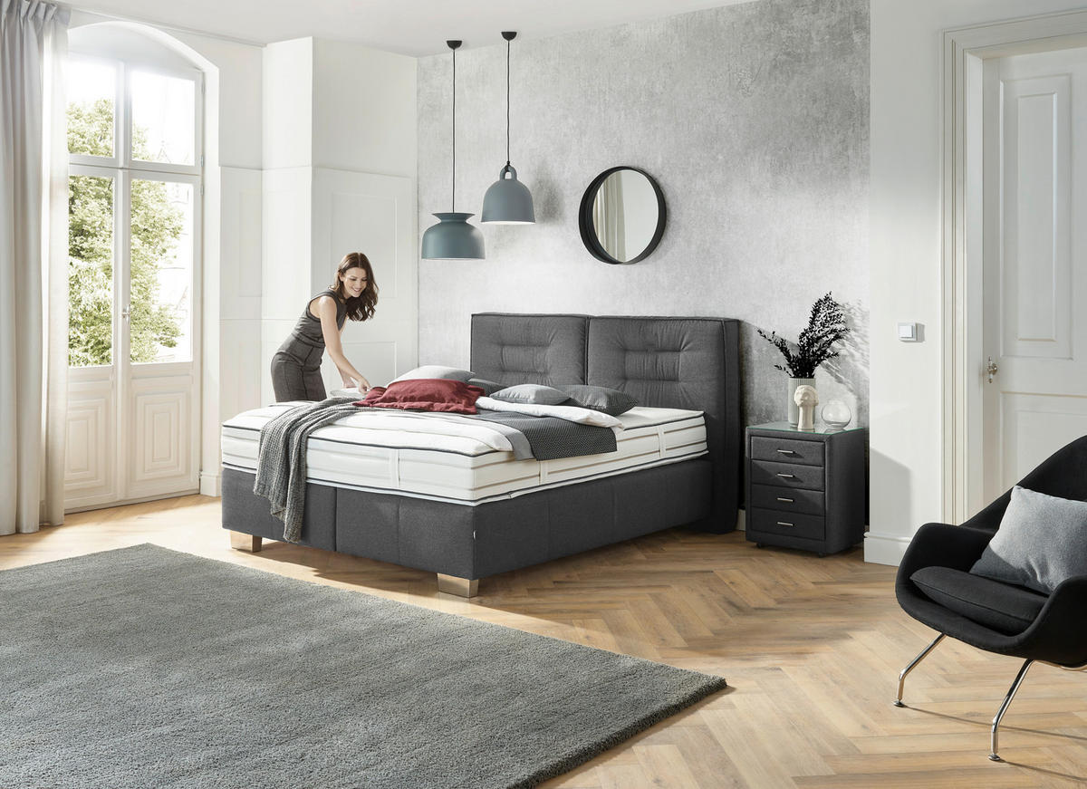 BOXSPRINGBETT 200/200 cm  in Grau  - Chromfarben/Grau, KONVENTIONELL, Textil (200/200cm) - Dieter Knoll