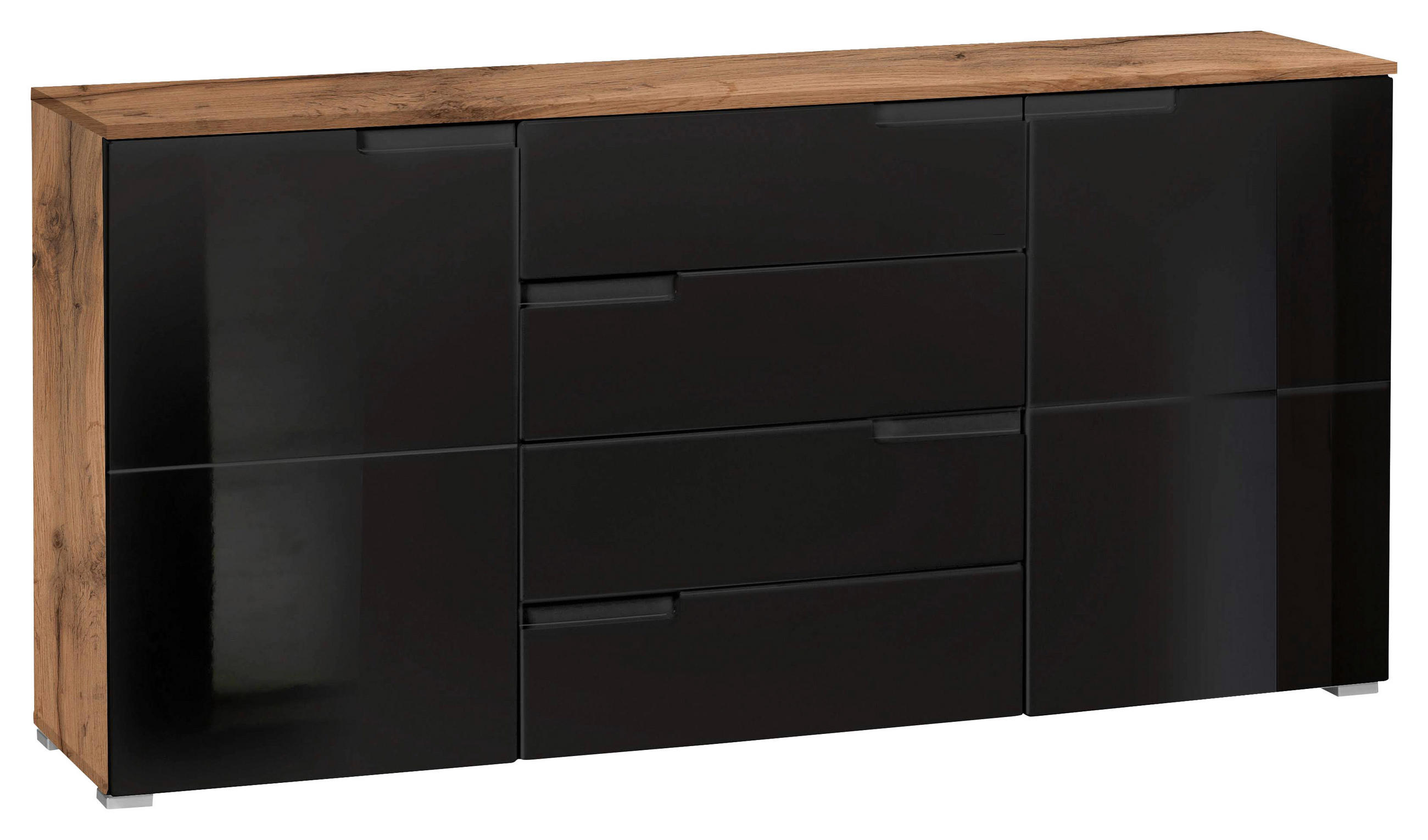 Comodă 165/80/40 cm  - negru lucios intens/culoare aluminiu, Basics, plastic/material pe bază de lemn (165/80/40cm) - Hom`in