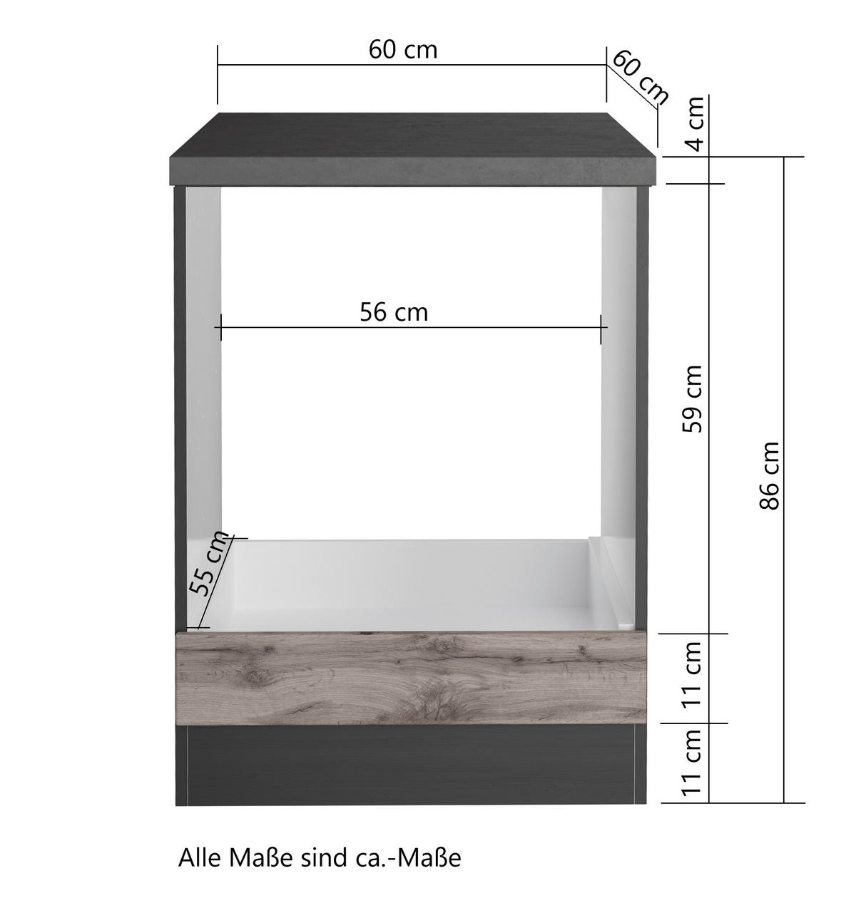 HERDUMBAUSCHRANK 60/86/60 cm  in Grau, Eiche Wotan  - Eiche Wotan/Grau, Design, Holzwerkstoff (60/86/60cm) - Held