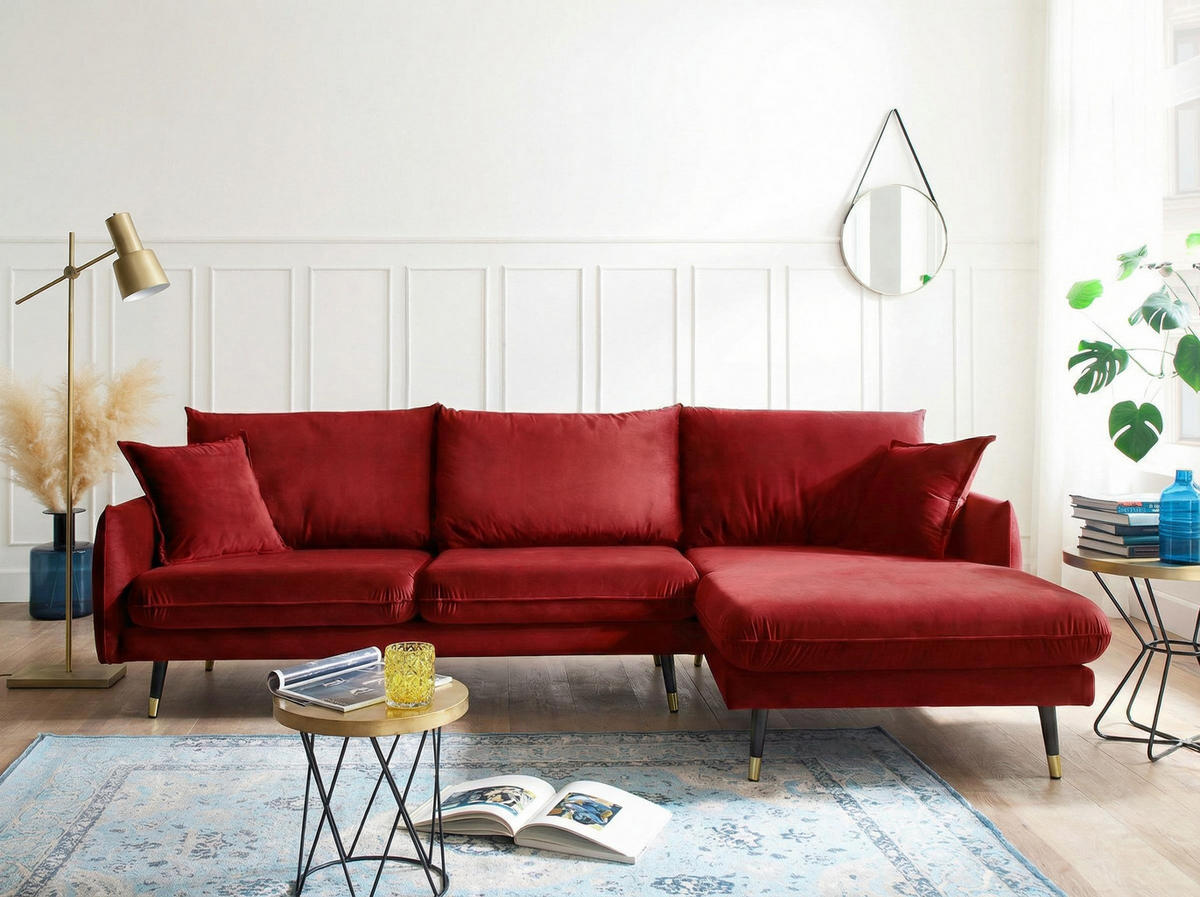 ECKSOFA Eckteil  ROSSANA-2S.REC Dunkelrot Samt  - Dunkelrot, MODERN, Holz/Textil (258/160cm) - MID.YOU