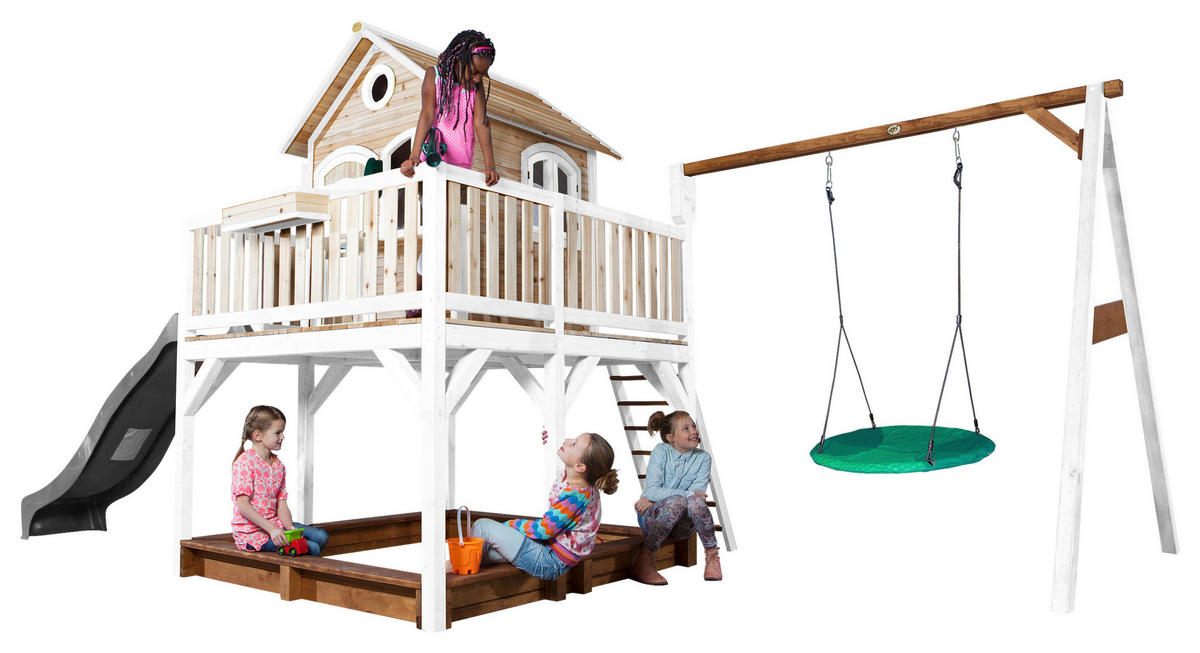 SPIELTURM 613/291/277 cm  - Braun/Weiß, KONVENTIONELL, Holz (613/291/277cm) - Ambia Garden