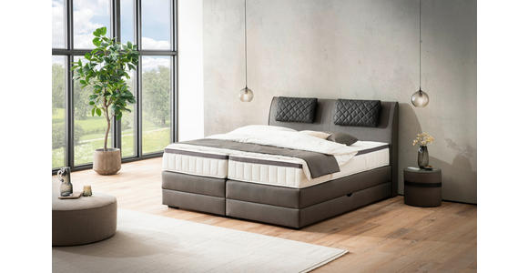 BOXSPRINGBETT 180/200 cm in Bordeaux - Chromfarben/Bordeaux, KONVENTIONELL, Leder/Textil (180/200cm) - Novel