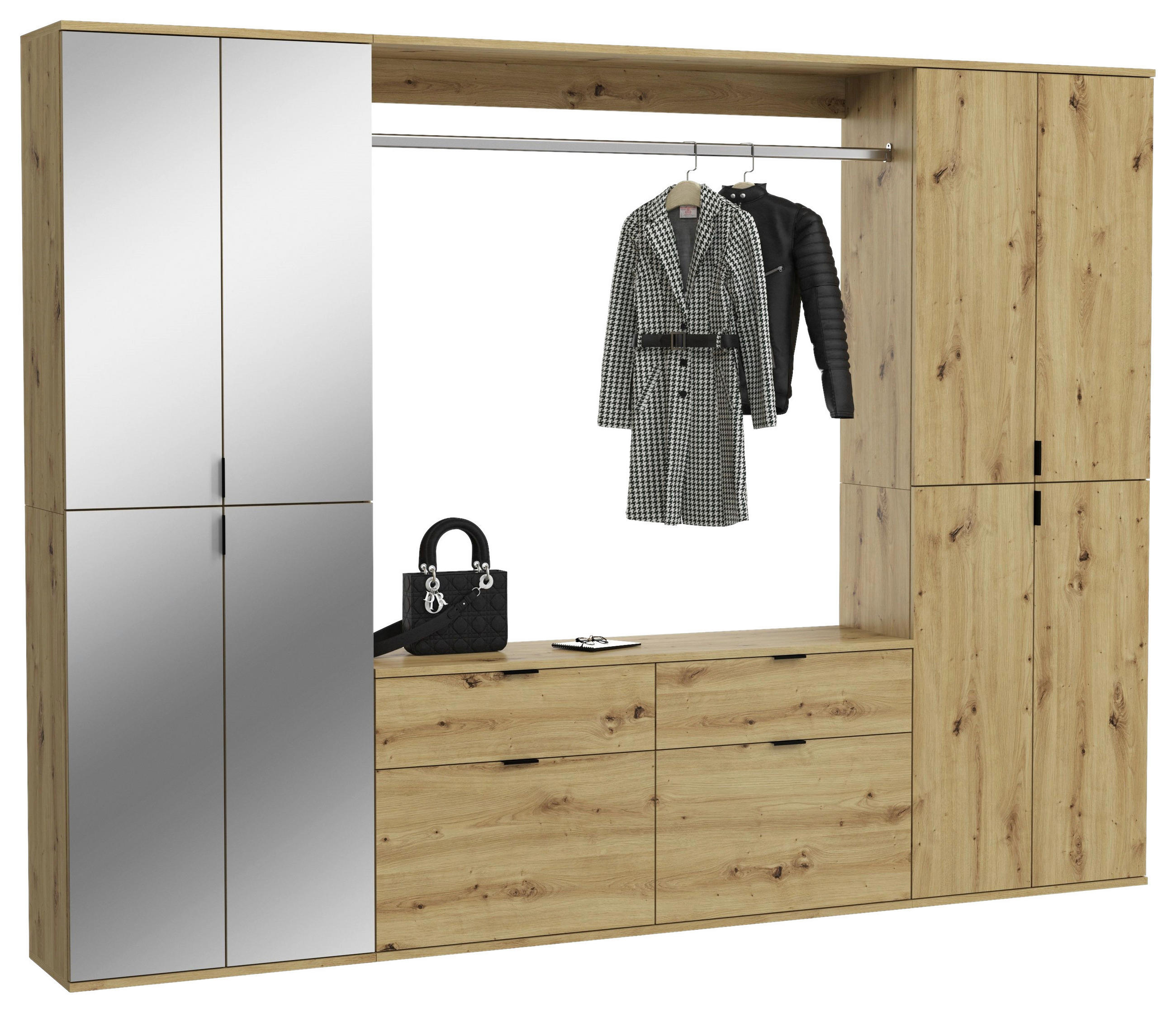 GARDEROBE 3-teilig  in 243/193/34 cm  - KONVENTIONELL, Glas/Holzwerkstoff (243/193/34cm) - MID.YOU