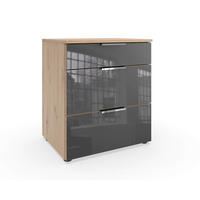 NACHTTISCH 54/61/41 cm  Grau, Eiche Artisan  - Chromfarben/Schwarz, Design, Glas/Holzwerkstoff (54/61/41cm) - Hom`in