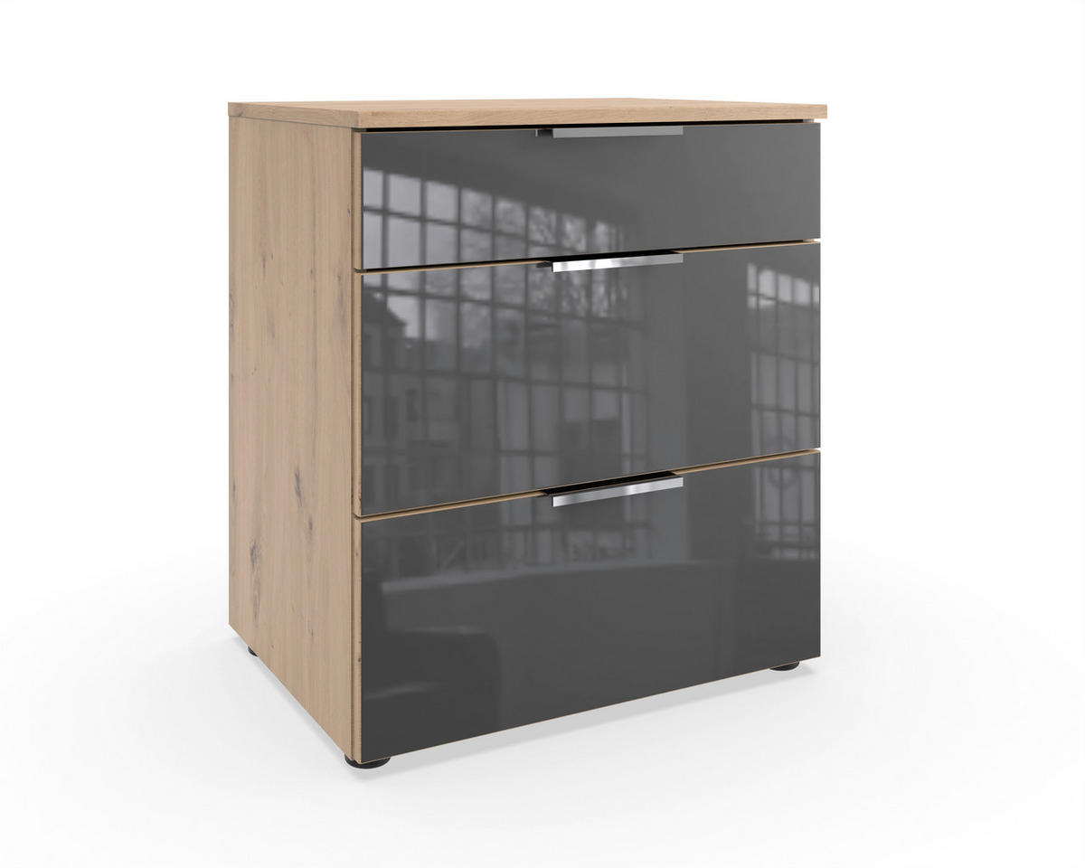 NACHTTISCH 54/61/41 cm  Grau, Eiche Artisan  - Chromfarben/Schwarz, Design, Glas/Holzwerkstoff (54/61/41cm) - Hom`in