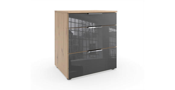 NACHTKÄSTCHEN 54/61/41 cm  in Grau, Eiche Artisan  - Chromfarben/Schwarz, Design, Glas/Holzwerkstoff (54/61/41cm) - Hom`in