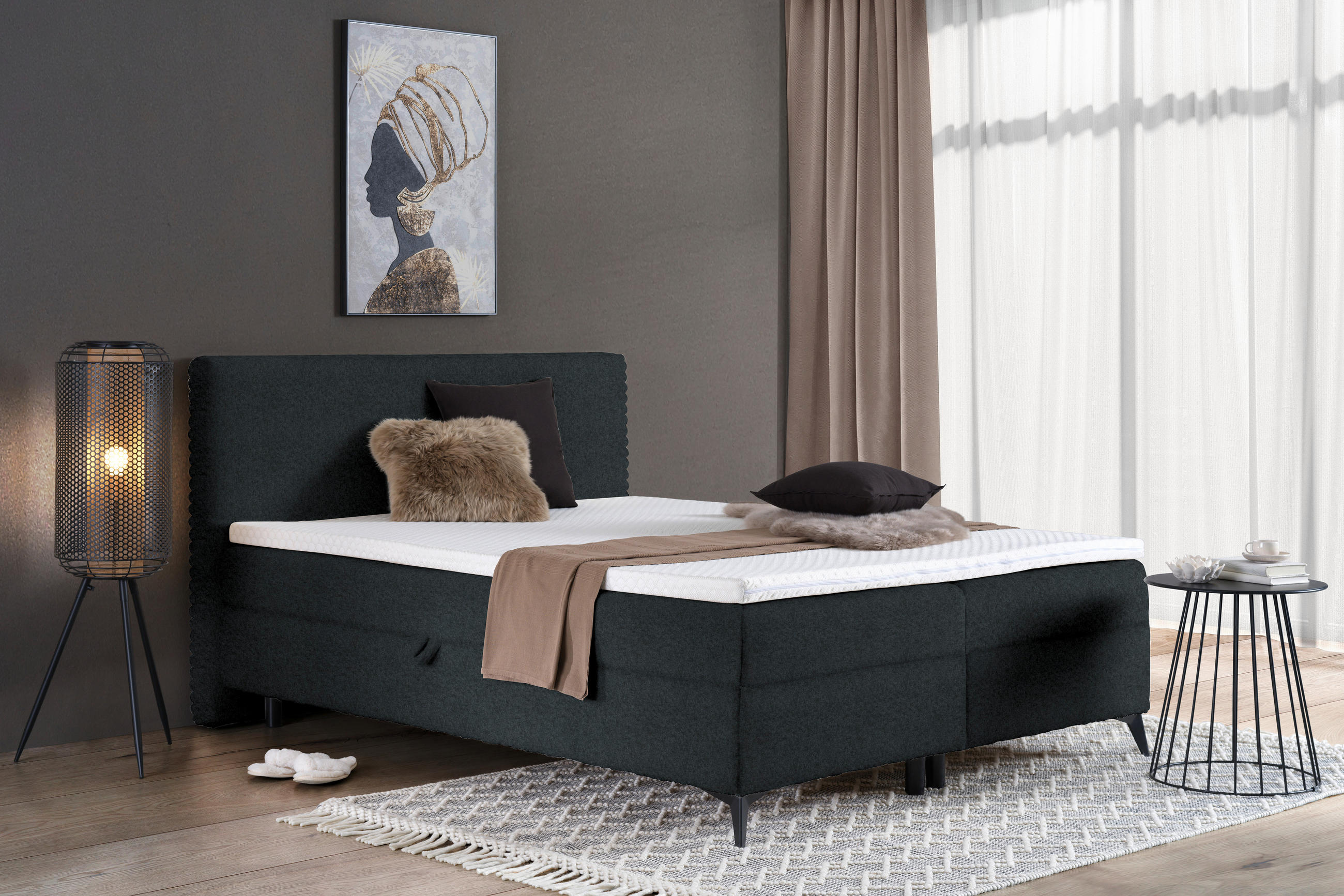 BOXBETT 140/200 cm  in Dunkelgrau  - Dunkelgrau/Schwarz, Design, Holz/Holzwerkstoff (140/200cm) - Xora