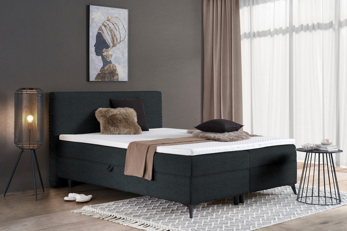 BOXBETT 140/200 cm  in Dunkelgrau  - Dunkelgrau/Schwarz, Design, Holz/Holzwerkstoff (140/200cm) - Xora