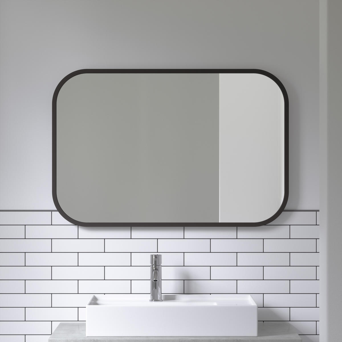 WANDSPIEGEL 92/61/3 cm    in  - Schwarz, KONVENTIONELL, Glas/Kunststoff (92/61/3cm) - Umbra