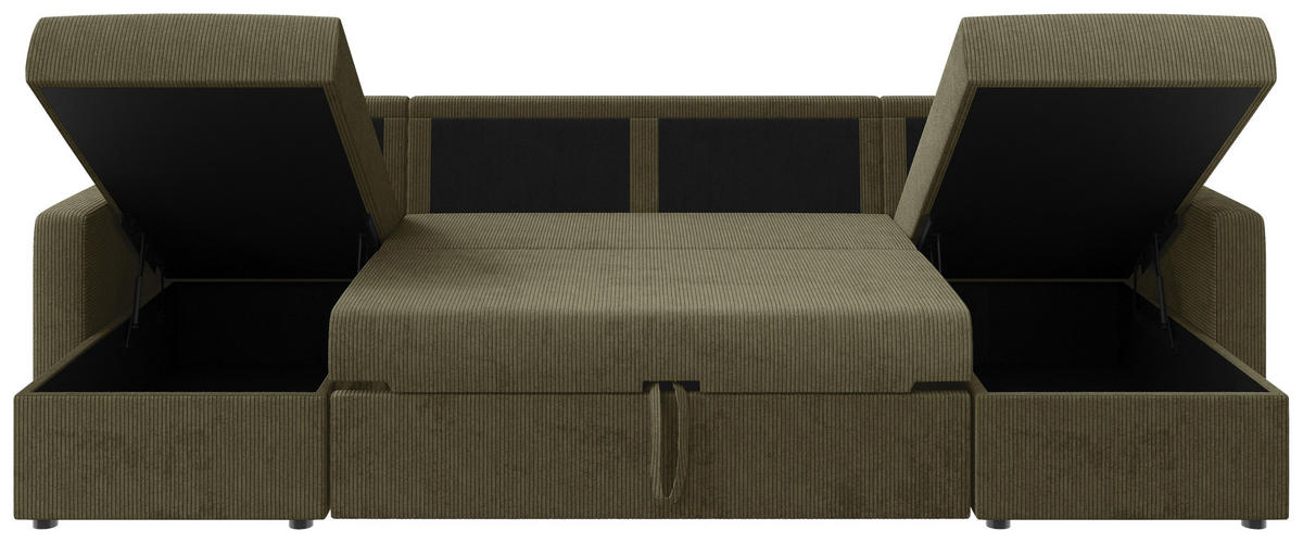 WOHNLANDSCHAFT Olivgrün Cord  - Schwarz/Olivgrün, KONVENTIONELL, Kunststoff/Textil (152/290/152cm) - Ti'me