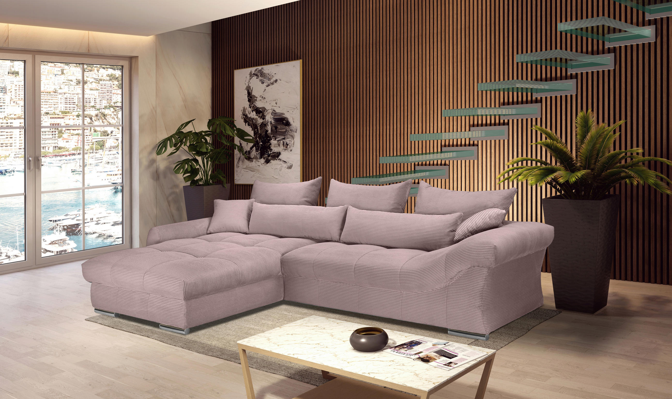 ECKSOFA Altrosa Cord  - Chromfarben/Altrosa, KONVENTIONELL, Textil/Metall (225/335cm) - Carryhome