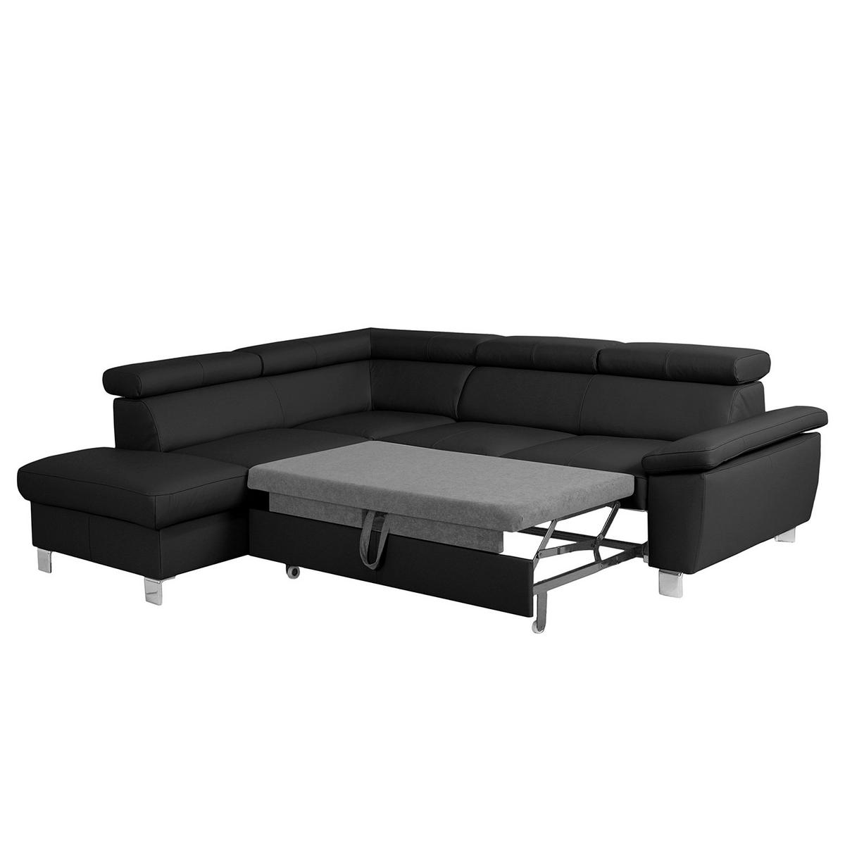 ECKSOFA Schwarz Echtleder Lederlook  - Chromfarben/Schwarz, Design, Leder/Textil (208/248cm) - Livetastic