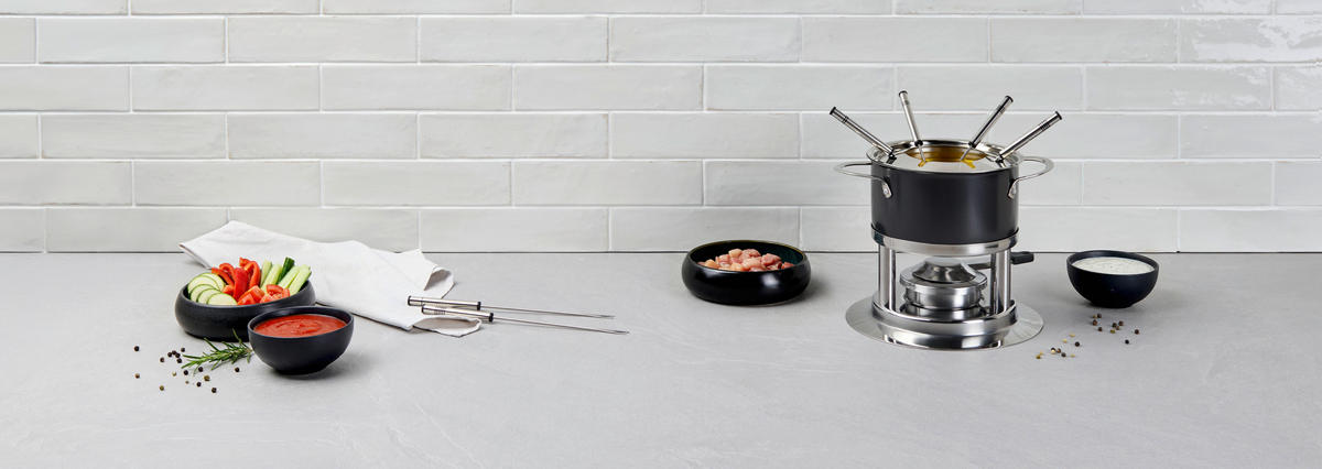 FONDUESET  - Edelstahlfarben/Schwarz, Basics, Metall - Homeware Profession.