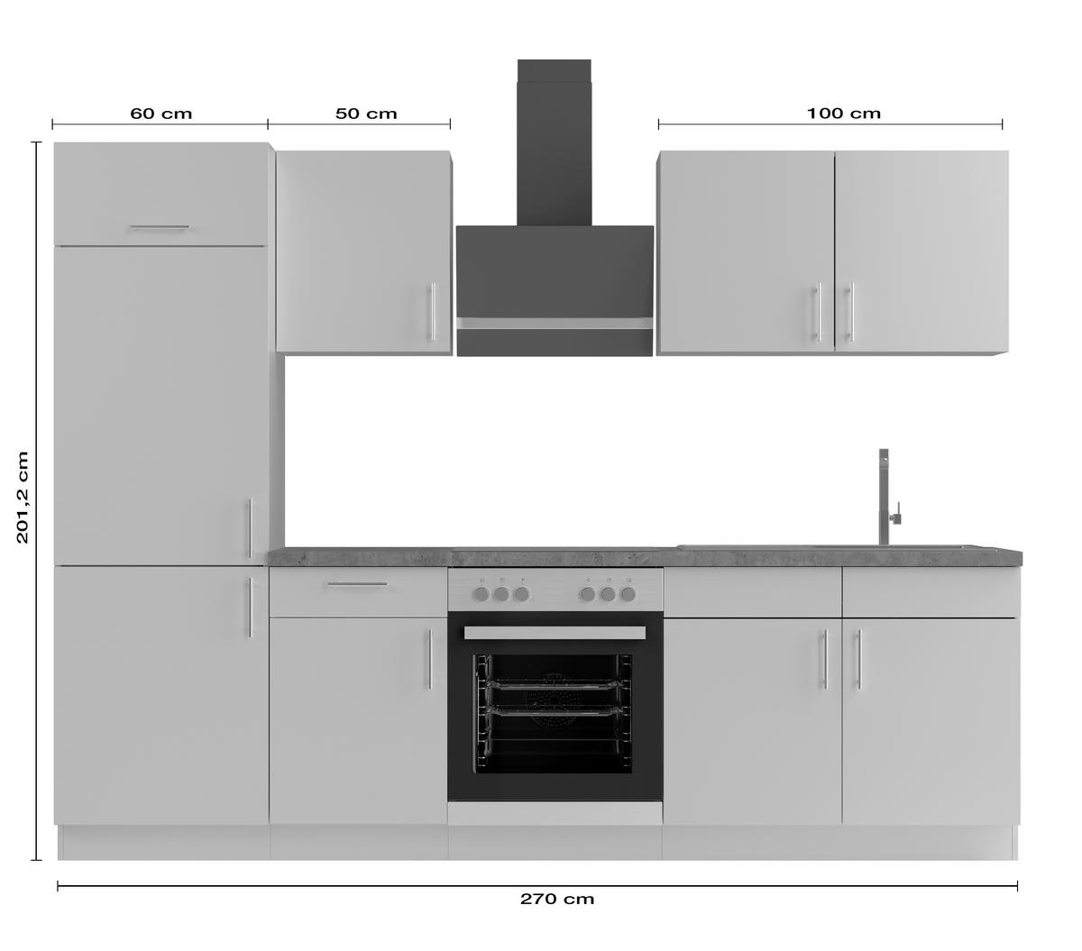 KÜCHENBLOCK 270 cm   in Hellgrau  - Edelstahlfarben/Hellgrau, Design, Holzwerkstoff/Metall (270cm) - Xora