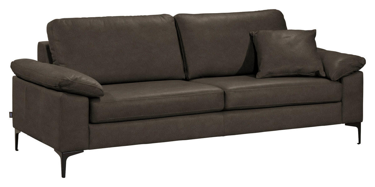 3-SITZER-SOFA  in Echtleder Dunkelbraun   - Dunkelbraun/Schwarz, Design, Leder/Metall (224/86/97cm) - Schöner Wohnen