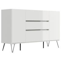 SIDEBOARD Posseik Industrial 155/93,6/42 cm 3 Schublade(n)  - Weiß Hochglanz/Eichefarben, Design, Holzwerkstoff/Metall (155/93,6/42cm) - P & B