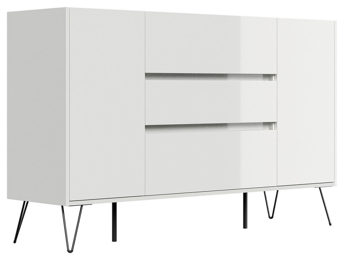 SIDEBOARD Posseik Industrial 155/93,6/42 cm 3 Schublade(n)  - Weiß Hochglanz/Eichefarben, Design, Holzwerkstoff/Metall (155/93,6/42cm) - P & B