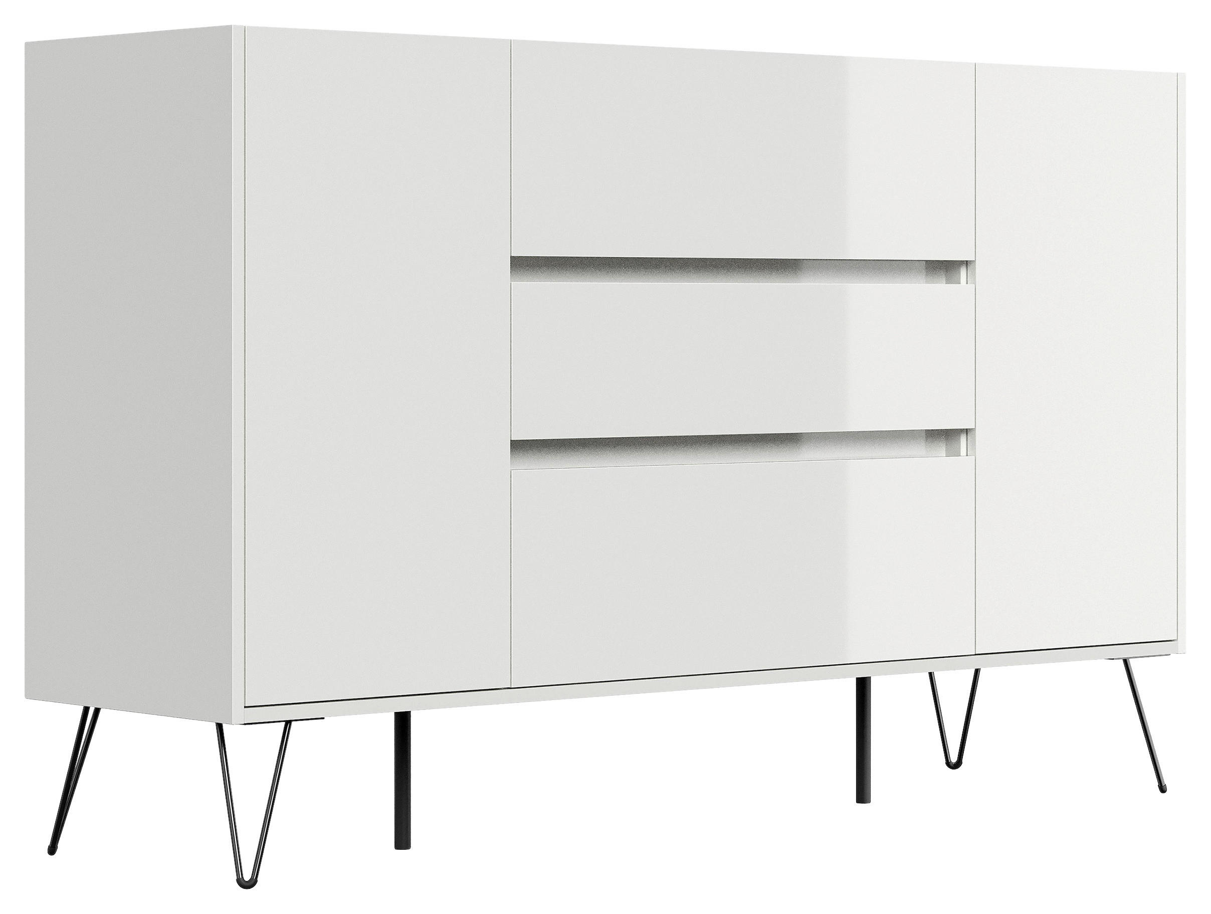 Mid.you Sideboard Posseik Industrial Eiche, Weiß Hochglanz 155x93.6x42 cm