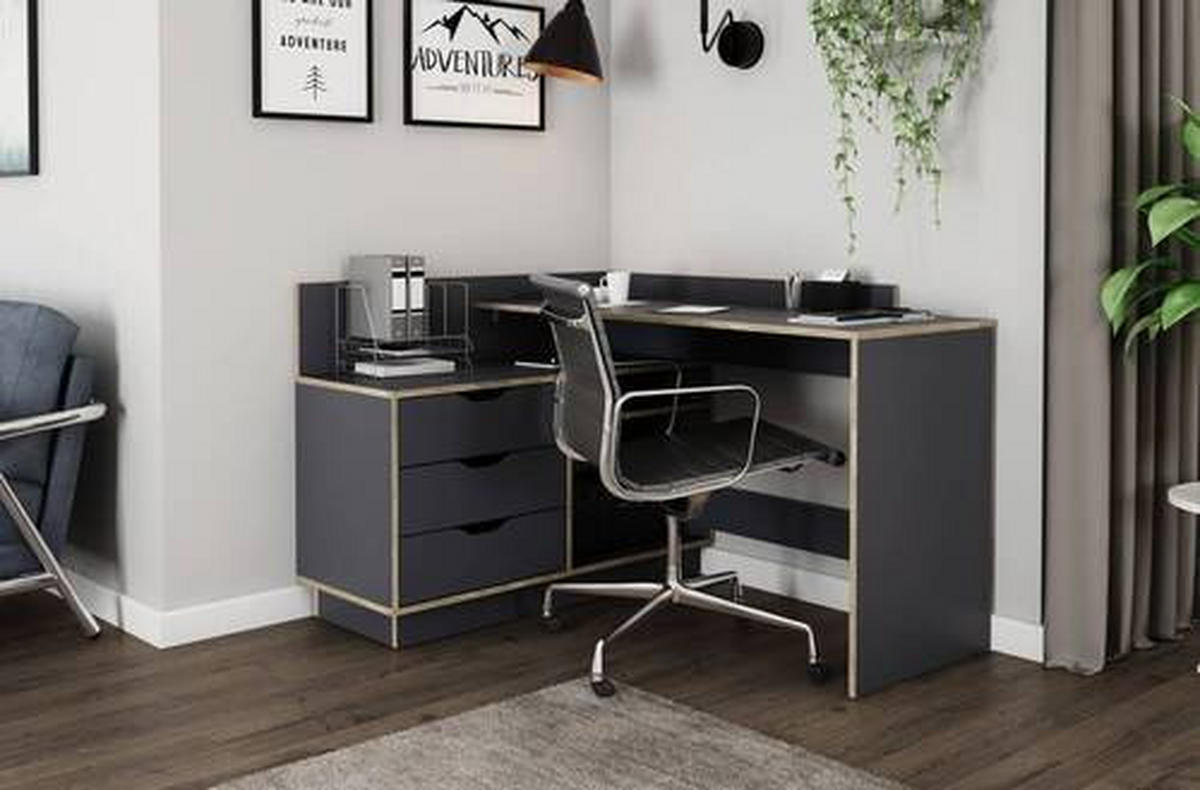ECKSCHREIBTISCH 129/105/84 cm  in Anthrazit, Eichefarben  - Eichefarben/Anthrazit, LIFESTYLE, Holzwerkstoff (129/105/84cm) - MID.YOU