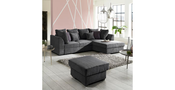 ECKSOFA in Cord Anthrazit  - Anthrazit/Schwarz, Design, Kunststoff/Textil (259/174cm) - Cantus