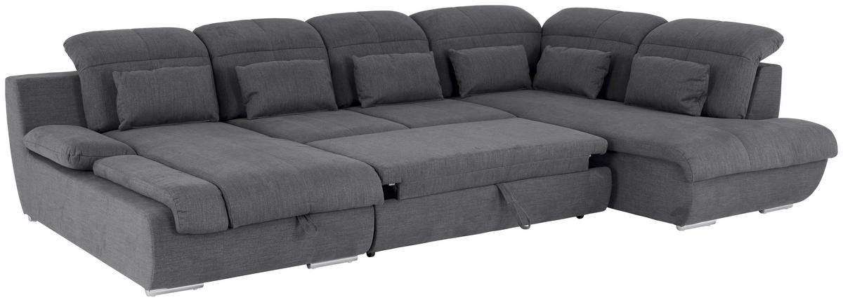 WOHNLANDSCHAFT in Mikrofaser Dunkelgrau  - Chromfarben/Dunkelgrau, Modern, Textil/Metall (184/345/228cm) - MID.YOU
