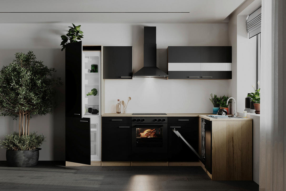 HÖRNKÖK 280/172 cm  i svart  - stålfärgad/svart, Basics, metall/trämaterial (280/172cm) - Respekta