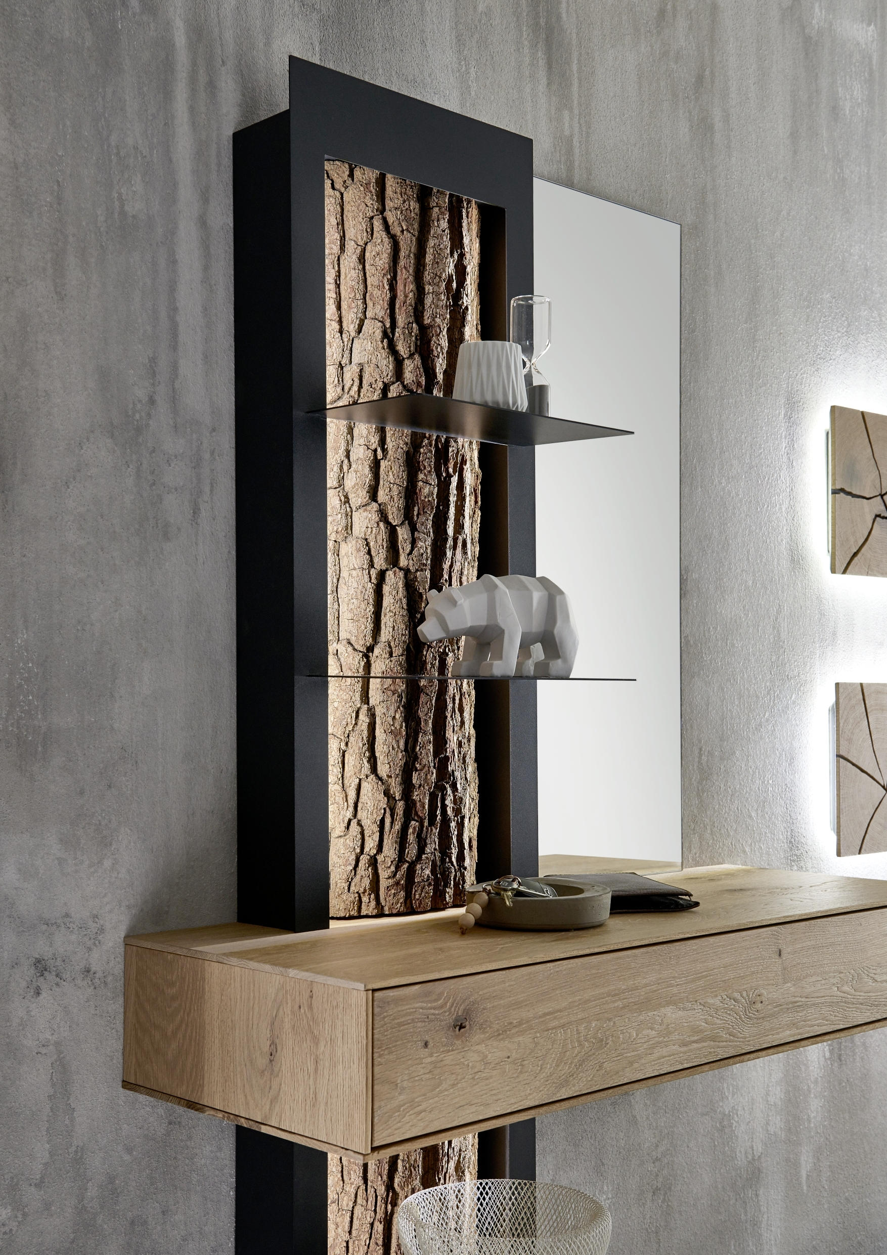 Thumbnail - Valnatura Regalelement, Anthrazit, Eiche, Holz, Metall, Kerneiche, vollmassiv, 1 Schublade(n) Schubladen, 108x206x39 cm,...