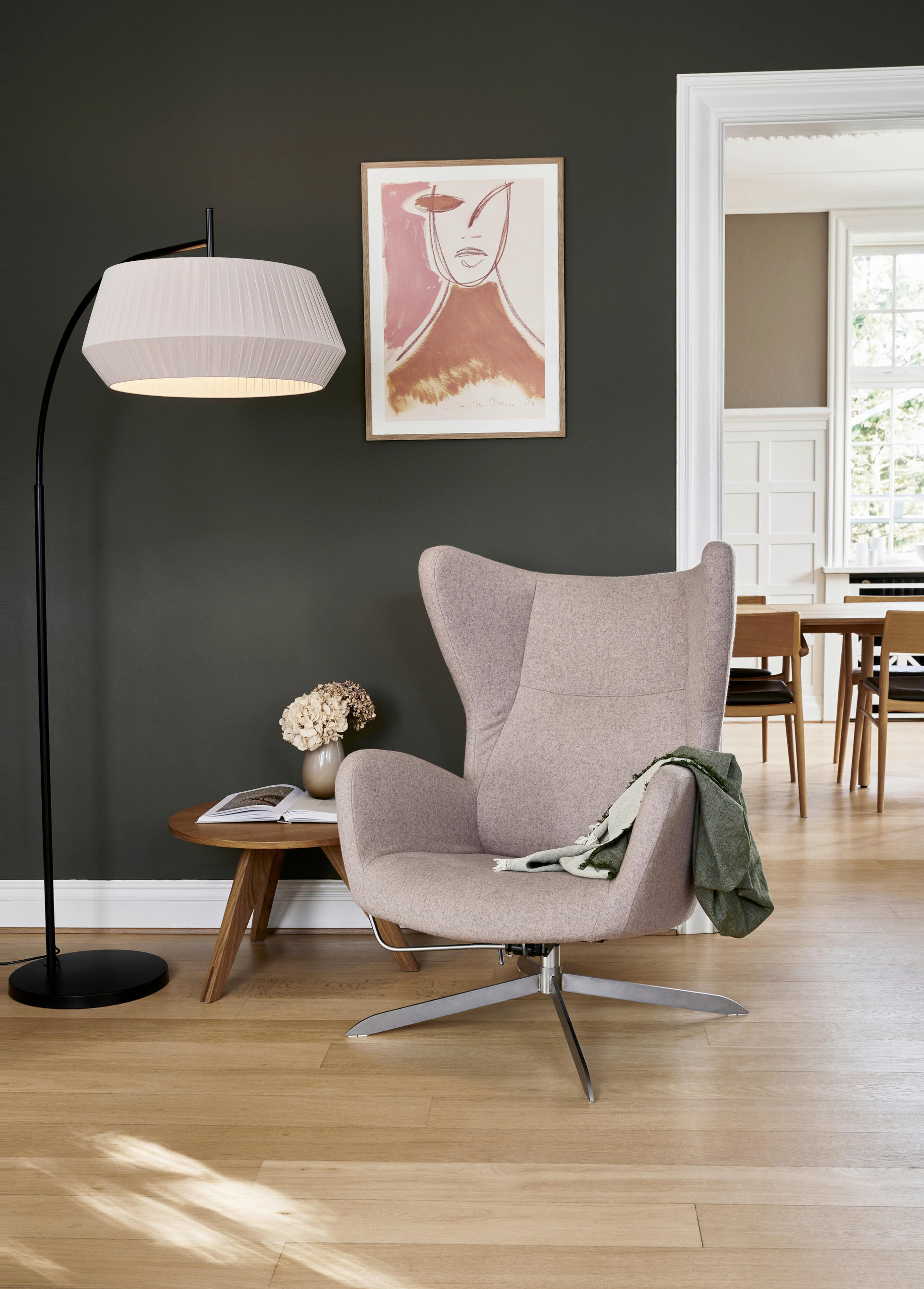 BOGENLEUCHTE 103/53/180 cm    - Beige/Schwarz, Natur, Textil/Metall (103/53/180cm) - Nordlux