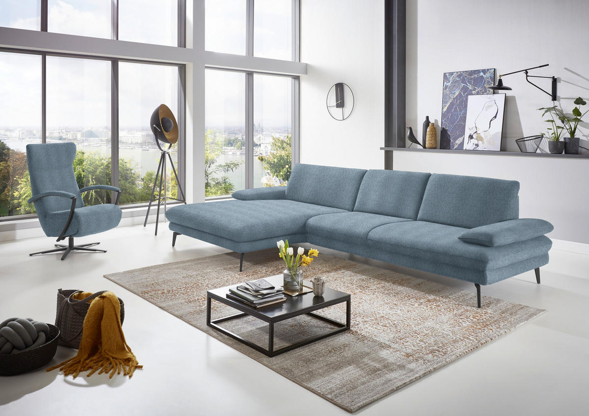 ECKSOFA in Chenille Blau  - Blau/Schwarz, Design, Textil/Metall (180/310cm) - Dieter Knoll