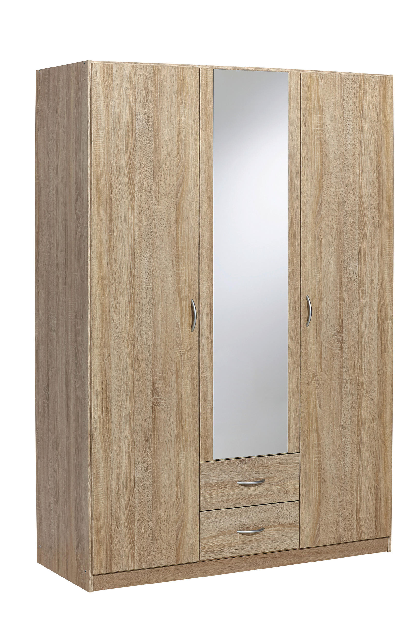 KLEIDERSCHRANK 136/197/54 cm,  in Sonoma Eiche, 3 Tür(en)  - Silberfarben/Sonoma Eiche, Design, Holzwerkstoff/Kunststoff (136/197/54cm) - Boxxx