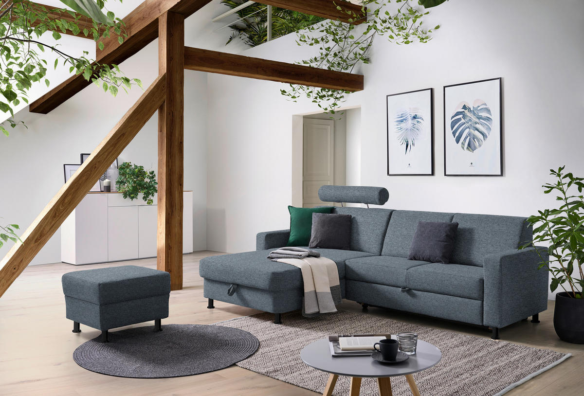 ECKSOFA in Webstoff Blaugrau  - Blaugrau/Schwarz, Design, Kunststoff/Textil (165/257cm) - Xora