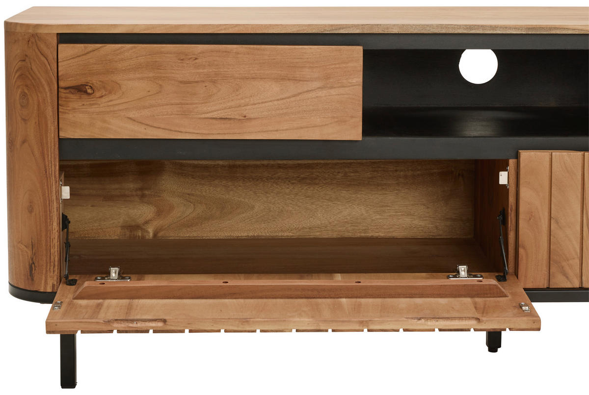 LOWBOARD Nara  in 177/62,5/42 cm  - Schwarz/Naturfarben, KONVENTIONELL, Holz/Metall (177/62,5/42cm) - Livetastic